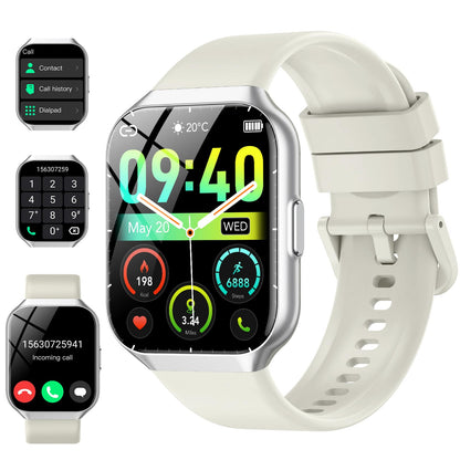 Smart Watch for Men Women 1.96" Smartwatch (Answer/Make Call) IP68 Waterproof Fitness Tracker 112+ Sport Modes Heart Rate and Sleep Monitor Pedometer Smartwatches for Android iOS Beige White
