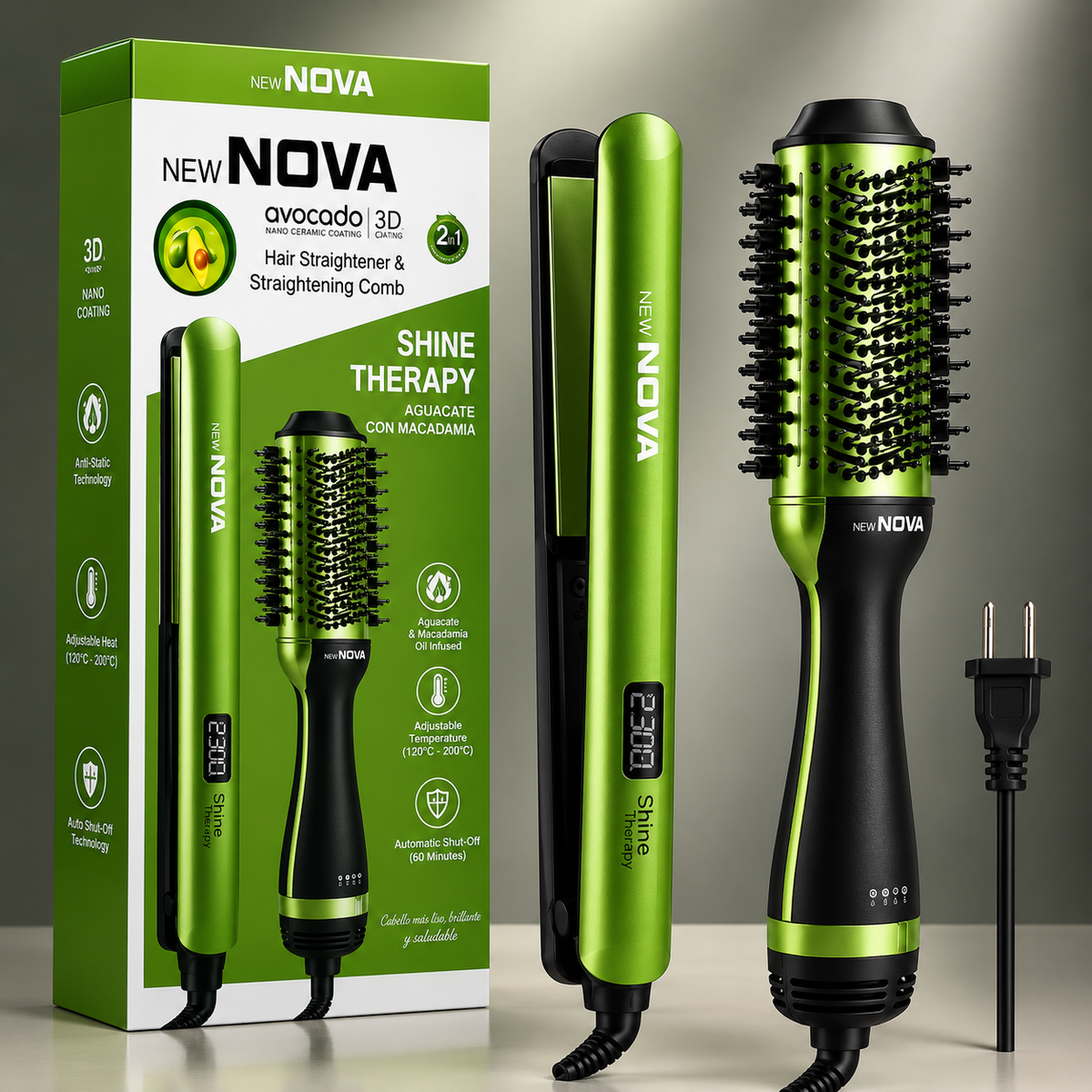 PLANCHA Y CEPILLO ALISADOR 2 EN 1 NOVA